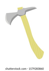 Vector, colored illustration of ax for cutting firewood on white background. Side view. Flat style. Motives of campfire, warm, village life, vintage objects, campaign, tourism, fire