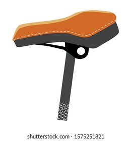 Vector, colored illustration of  bicycle seat on white background. Side view. Flat style. Motives of transportation, bike sport, travel, ride, retro, workshop, shop, bicycle, hobby