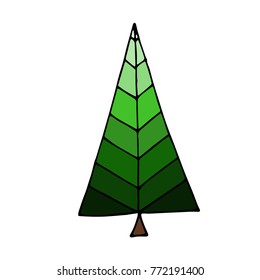 Vector colored illustration of christmas tree or any spruce in doodle style. It may be fir tree and pine tree. Simple and beaurttiful. Drawn by pen and then carefully digitized