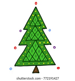 Vector colored illustration of christmas tree or any spruce in doodle style. It may be fir tree and pine tree. Simple and beaurttiful. Drawn by pen and then carefully digitized