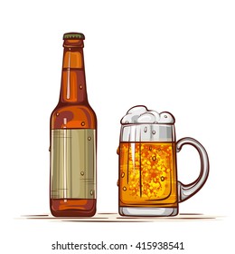 Vector Colored Illustration of Fresh Cold Summer Beer