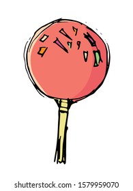 Vector, colored illustration of lollipop on white background. Hand drawn, grunge sketch. Motives of sweet food, caramel, lick, delicious, dessert