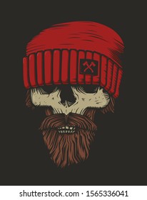 Vector colored illustration of Lumberjack skull on black background