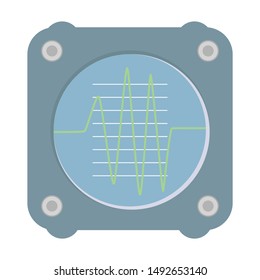 Vector, colored illustration of oscillograph, measuring device. Motives of science, medicine, electric, research, diagnostic. Front view. Vintage object