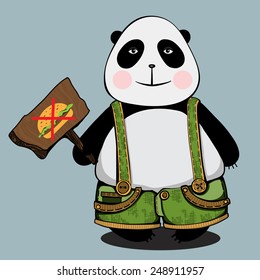 Vector colored illustration with a panda boy and fast food