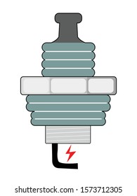 Vector, colored illustration of spark plug, device for delivering electric current from ignition system. Motives of automobile, sport, technology, speed, fixing and repair, spare parts, workshop