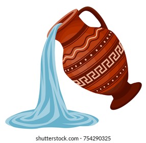 vector colored illustration - tipped amphora with stylised ornament,
with the resultant water - the symbol of the zodiacal sign Aquarius.