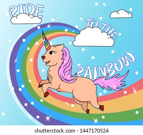 vector colored illustration unicorn running the rainbow