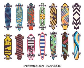 Vector colored illustrations on skateboards