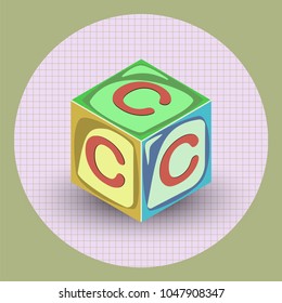 Vector colored isometric cube with letter and shadow for your design.