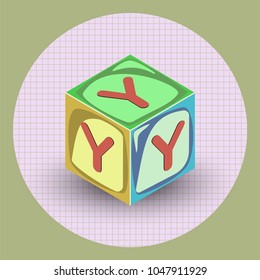 Vector colored isometric cube with letter and shadow for your design.