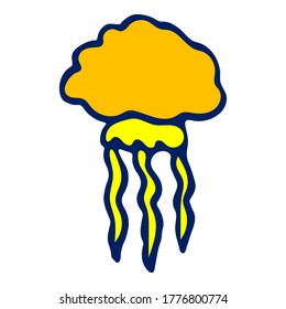 Vector colored jellyfish llustration on white background. Doodle sketch cartoon underwater worlds isolated object for panorama, print, shirt, kid, baby, swimming pool, game, app and stickers.