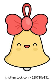 Vector colored kawaii bell. Cute Christmas or back to school character illustration isolated on white background. New Year or education smiling line icon. Funny cartoon holiday icon

