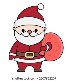 El vector coloreó el kawaii Santa Claus con saco. Ilustración de Cute Padre Frost aislada en fondo blanco. Navidad, invierno o Año Nuevo con bolso. Divertido icono de la caricatura
