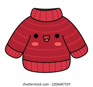 Vector colored kawaii sweater. Cute Christmas clothes character illustration isolated on white background. New Year or winter smiling pullover. Funny cartoon holiday icon
