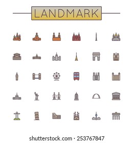 Vector Colored Landmark Line Icons