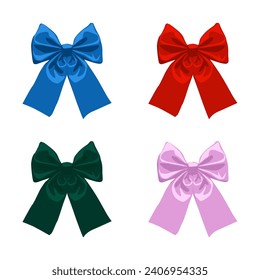 Vector colored large silk bow for a gift isolated on a white background