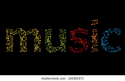 Vector colored lettering on a black background music