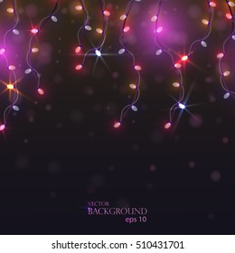 Vector colored light. Garlands for Christmas. Festive lights hanging.