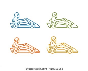 Vector colored line karting logo. Linear sport symbol for go kart.