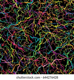 Vector Colored Line Seamless Pattern on Black. Abstract Colorful Background