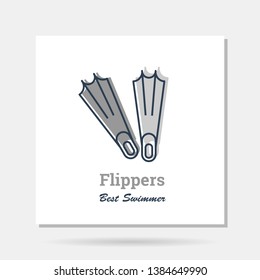 Vector colored linear company logo with icon flippers for swimming and summer holidays. Simple symbol for a resort or tourist service on white background