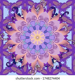 Vector colored Mandala. Ornament invitation card Vintage decorative elements on a purple, neutral and violet colors. Tribal, Boho, Bohemian style, for flash tattoo.