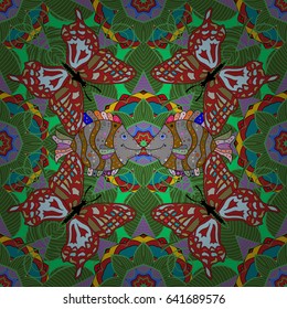 Vector colored Mandala. Ornament invitation card Vintage decorative elements on a red background. Tribal, Boho, Bohemian style, for flash tattoo.
