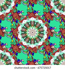 Vector colored Mandala. Ornament invitation card Vintage decorative elements on a colorful background. Tribal, Boho, Bohemian style, for flash tattoo.