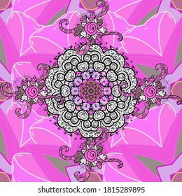 Vector colored mandala shape on a pink, neutral and violet colors. Isolated floral logo. Business identity concept for bio, eco company or spa salon. Premium logotype.