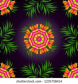 Vector colored Mandala. Tribal, Boho, Bohemian style, for flash tattoo. Ornament invitation card Vintage decorative elements on a brown, green and black colors.