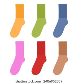 Vector colored monochrome socks on white background isolated blue, red, orange, green