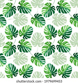 Vektorgrafik - farbige Monstera hinterlässt nahtlose Muster, abstrakte blühende Kunst.