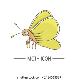 Vector colored moth icon isolated on white background. Colored cartoon style insect illustration. Bug logo 
