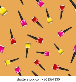 Vector Colored Nail Polsh Seamless Pattern on Orange Background