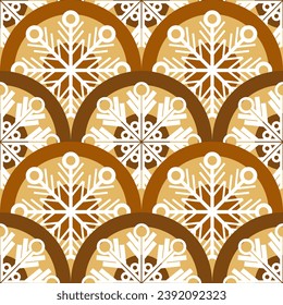 Vector - colored ornament in snowflake design, seamless pattern.