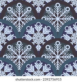 Vector - ornamento coloreado en diseño de copos de nieve, patrón sin fisuras.