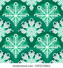 Vector - colored ornament in snowflake design, seamless pattern.