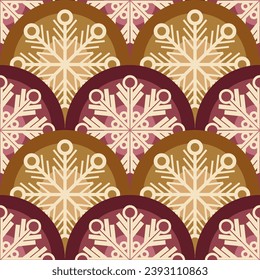 Vector - colored ornament in snowflake design, seamless pattern.