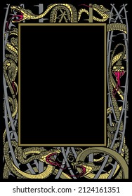 Vector colored ornamental border frame with fantasy snakes 