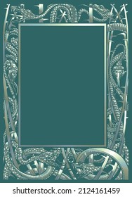 Vector colored ornamental border frame with fantasy snakes with pearl effect 