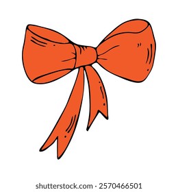 Vector colored outline of bow. Doodle, hand drawn illustration. Design element, clip art.