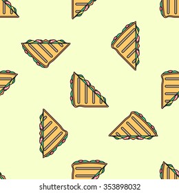 vector colored outline club sandwich seamless pattern on light green background 
