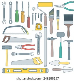 vector colored outline various house remodel instruments set 