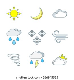 vector colored outline weather forecast icons set white background
