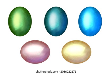 Vector colored oval stones with texture. Natural gemstones illustration eps10