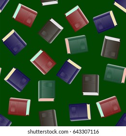 Vector Colored Paper Book Seamless Pattern on Green Background