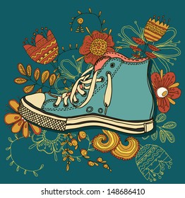 vector colored pattern gym shoes on grunge background