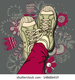 vector colored pattern gym shoes on grunge background