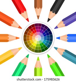 Vector colored pencils arranged in a circle